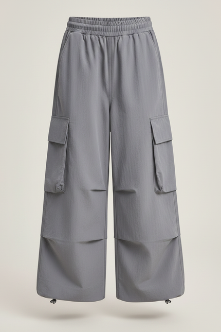 Pantalon Fluide Cargo Gris Ample Décontracté Enfants Streetwear - Polyester - vue 3