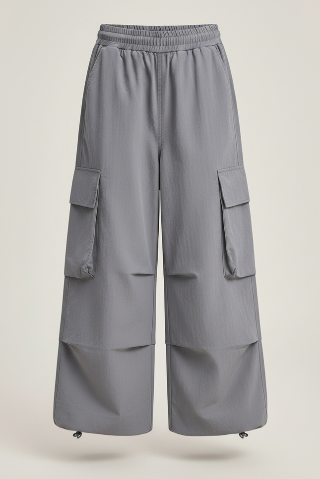 Pantalon Fluide Cargo Gris Ample Décontracté Enfants Streetwear - Polyester - vue 3