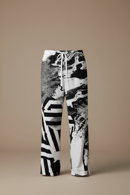 Pantalon Fluide Imprimé Abstrait Noir Blanc Ample Confortable - Viscose - vue 3