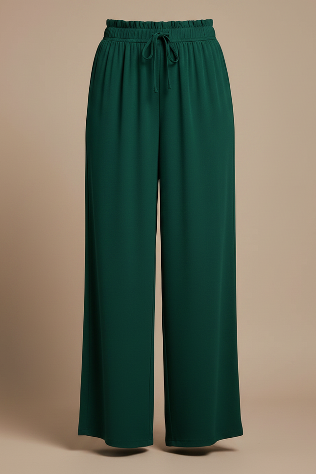 Pantalon Fluide Vert Émeraude Ample Taille Haute Confortable - Polyester - vue 3