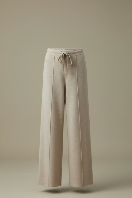 Pantalon Fluide Beige Maille Ample Cordon Femme - vue 3
