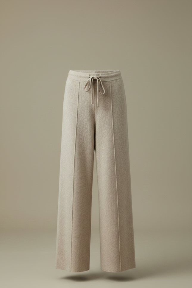 Pantalon Fluide Beige Maille Ample Cordon Femme - vue 3