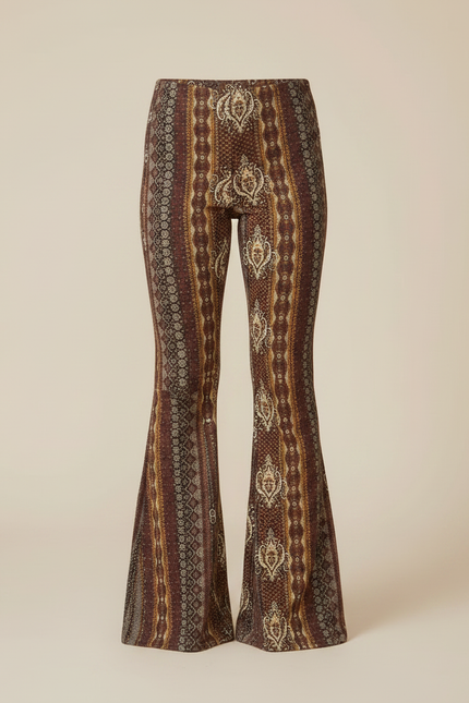 Pantalon Fluide Imprimé Évasé Marron Bohème Fille - Maille - vue 3
