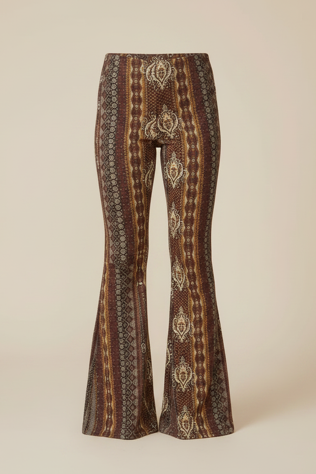 Pantalon Fluide Imprimé Évasé Marron Bohème Fille - Maille - vue 3