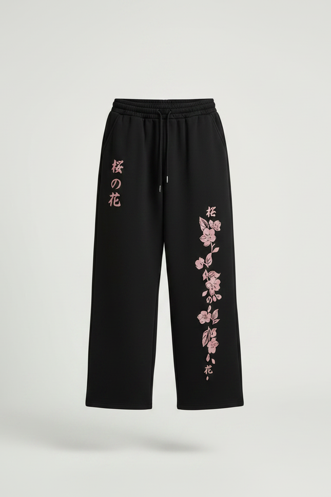 Pantalon Fluide Noir Ample Imprimé Sakura Homme - Molleton - vue 3