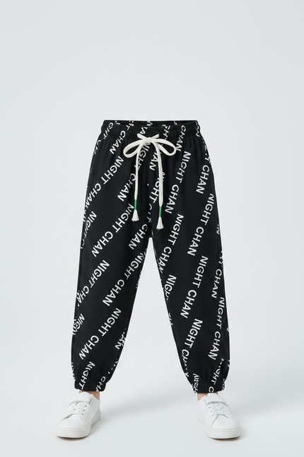 Pantalon Fluide Noir Imprimé Lettres Ample Enfant - Molleton - vue 3