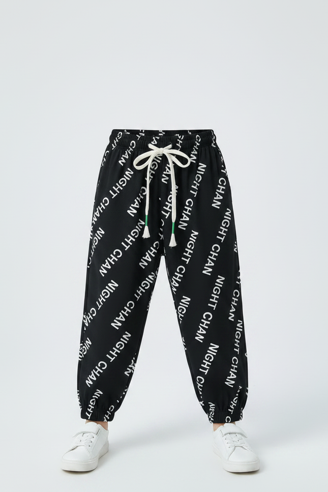 Pantalon Fluide Noir Imprimé Lettres Ample Enfant - Molleton - vue 3