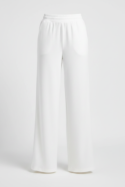 Pantalon Fluide Blanc Ample Taille Élastique Élégant - Viscose - vue 3