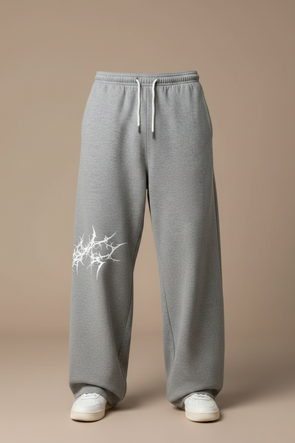 Pantalon Fluide Gris Ample Imprimé Gothique Décontracté Homme - Molleton - vue 3
