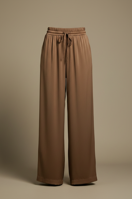 Pantalon Fluide Marron Satiné Ample Décontracté Femme - vue 3