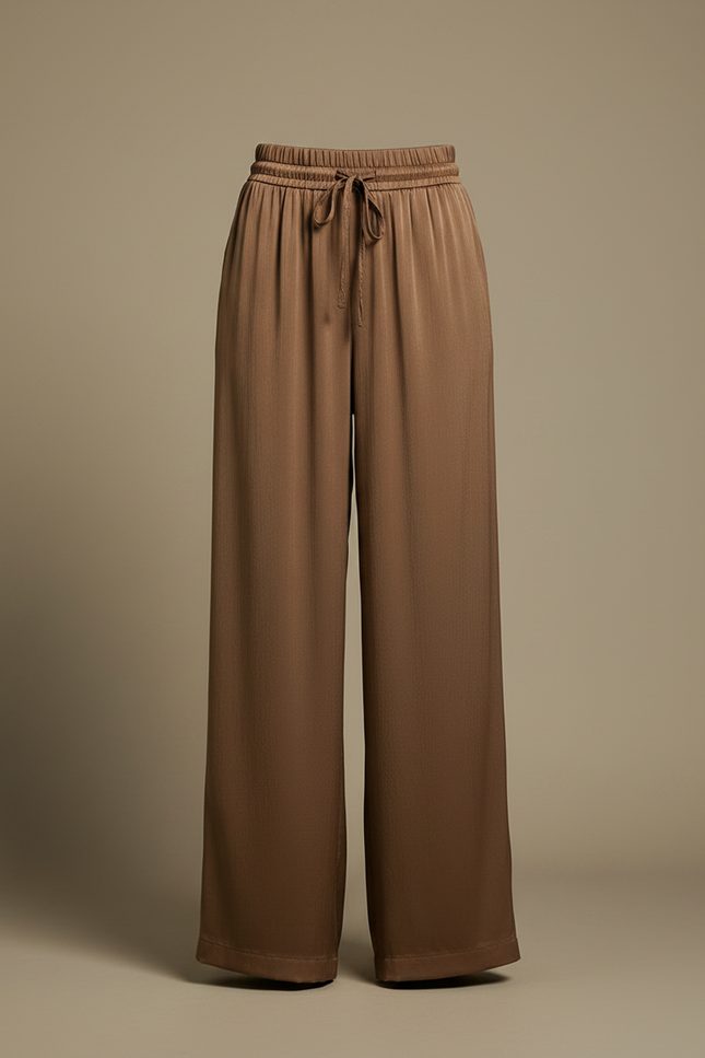 Pantalon Fluide Marron Satiné Ample Décontracté Femme - vue 3