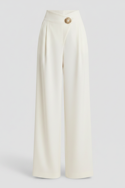 Pantalon Fluide Portefeuille Femme - Blanc Viscose - vue 3