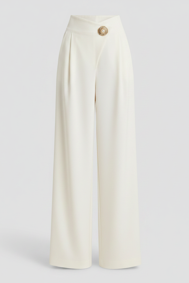 Pantalon Fluide Portefeuille Femme - Blanc Viscose - vue 3