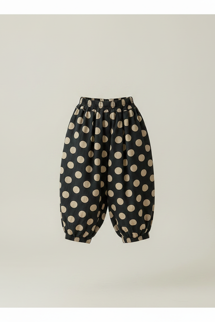 Pantalon Fluide Harem Noir Pois Beige Enfant - Viscose - vue 3