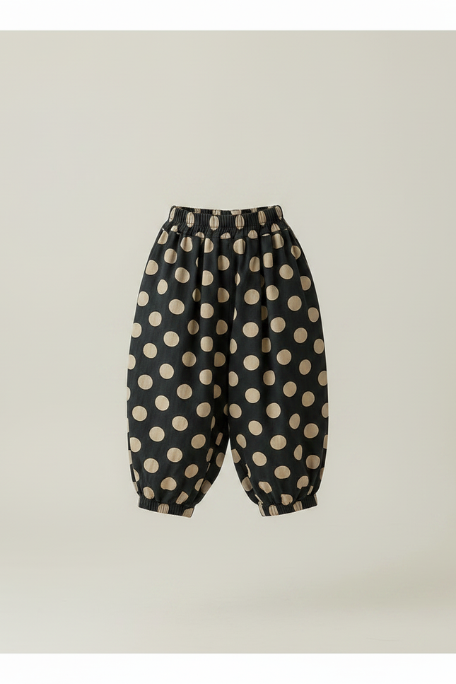 Pantalon Fluide Harem Noir Pois Beige Enfant - Viscose - vue 3