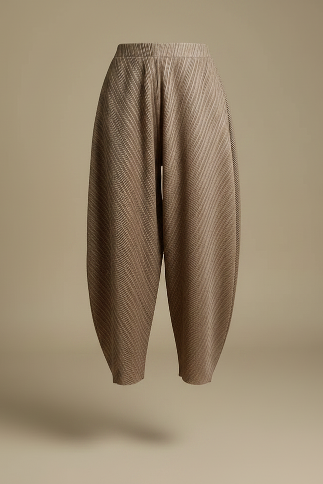 Pantalon Fluide Plissé Marron Ample Décontracté Confortable - Polyester - vue 3