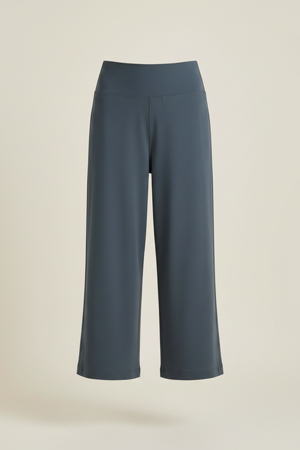 Pantalon Fluide Gris Ample Décontracté Élastique Court Femme - Viscose - vue 3