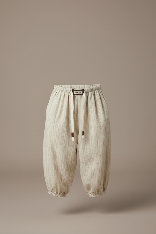 Pantalon Fluide Écru Rayé Ample Coton Enfant - Beige - vue 3
