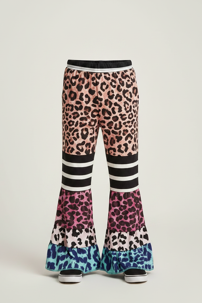Pantalon Fluide Léopard Évasé Multicolore Imprimé Enfant - Maille - vue 3