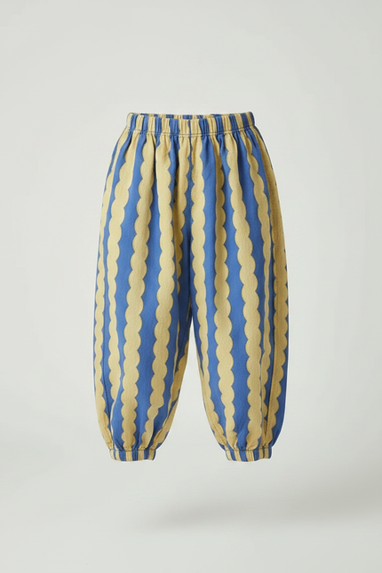 Pantalon Fluide Rayé Scallop Bleu Jaune Ample Enfant - Multicolore Lin - vue 3