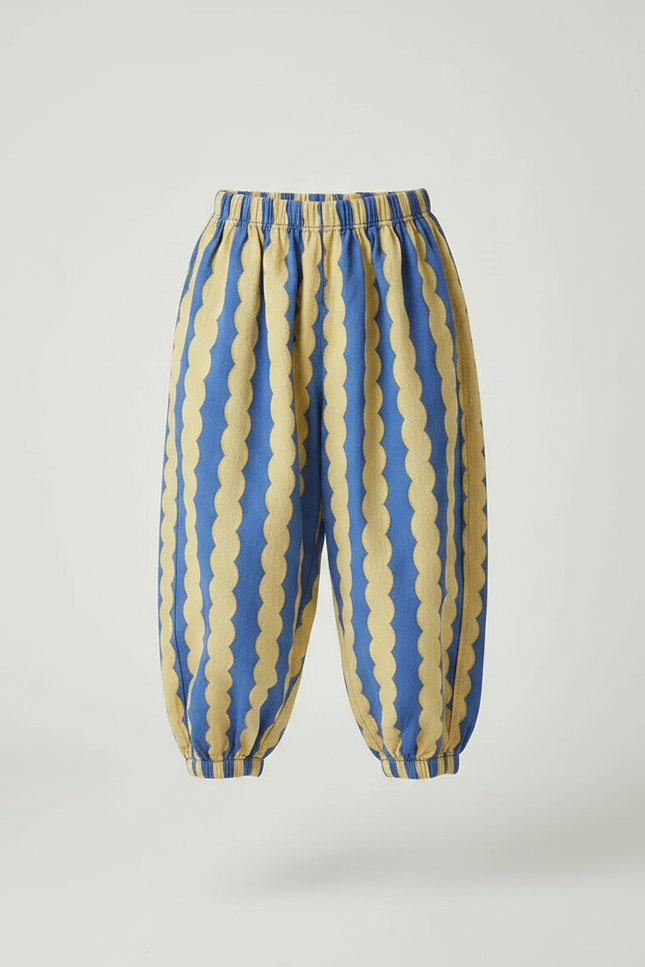 Pantalon Fluide Rayé Scallop Bleu Jaune Ample Enfant - Multicolore Lin - vue 3