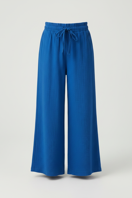 Pantalon Fluide Bleu Royal Ample Coton Plissé - vue 3