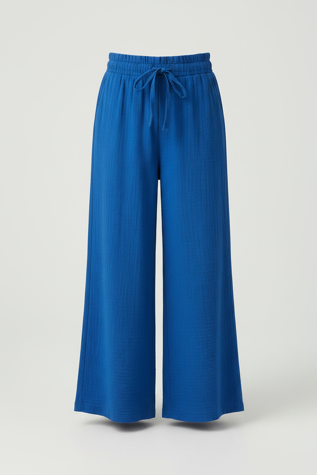 Pantalon Fluide Bleu Royal Ample Coton Plissé - vue 3