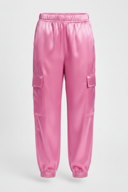 Pantalon Fluide Cargo Rose Satiné Brillant Fille - vue 3