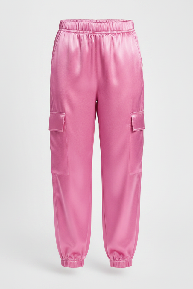 Pantalon Fluide Cargo Rose Satiné Brillant Fille - vue 3