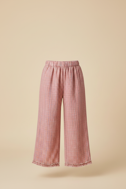 Pantalon Fluide Rose Texturé Ample Frangé Enfant - Tweed - vue 3