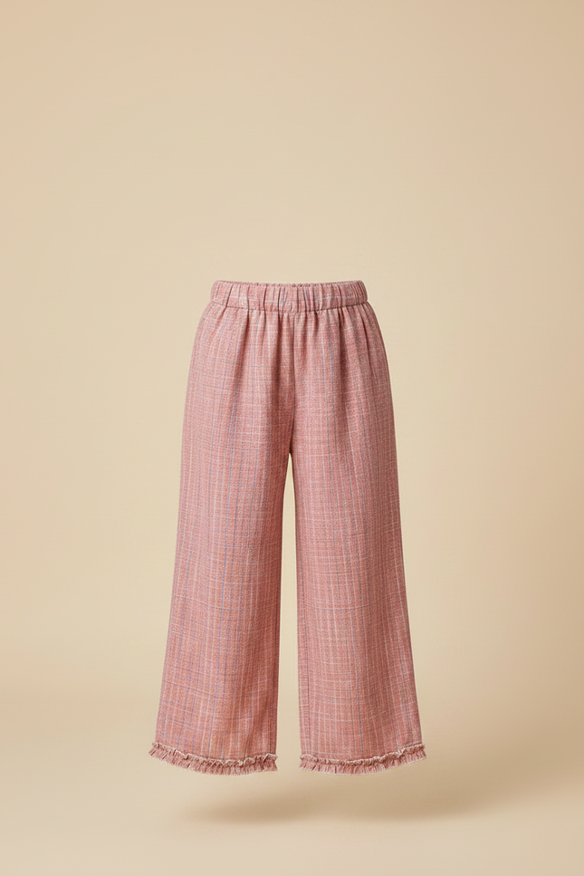 Pantalon Fluide Rose Texturé Ample Frangé Enfant - Tweed - vue 3