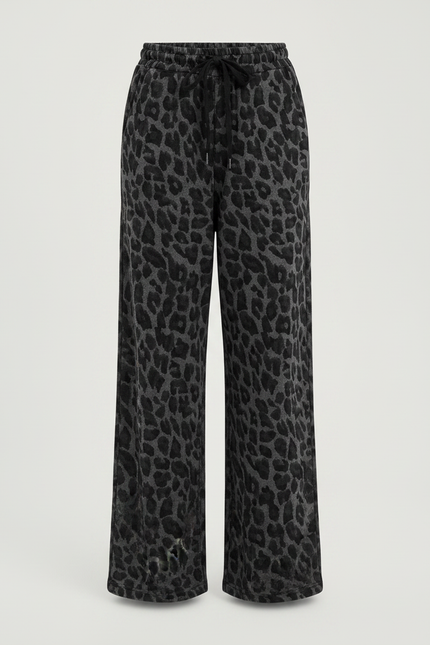 Pantalon Fluide Léopard Gris Ample Décontracté Cordon - Molleton - vue 3