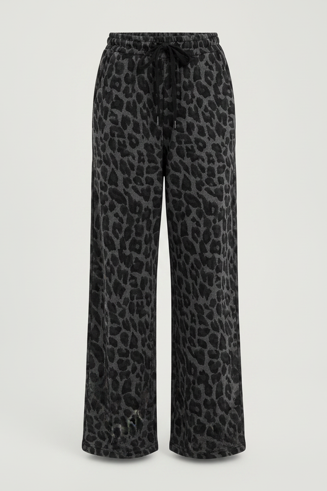 Pantalon Fluide Léopard Gris Ample Décontracté Cordon - Molleton - vue 3