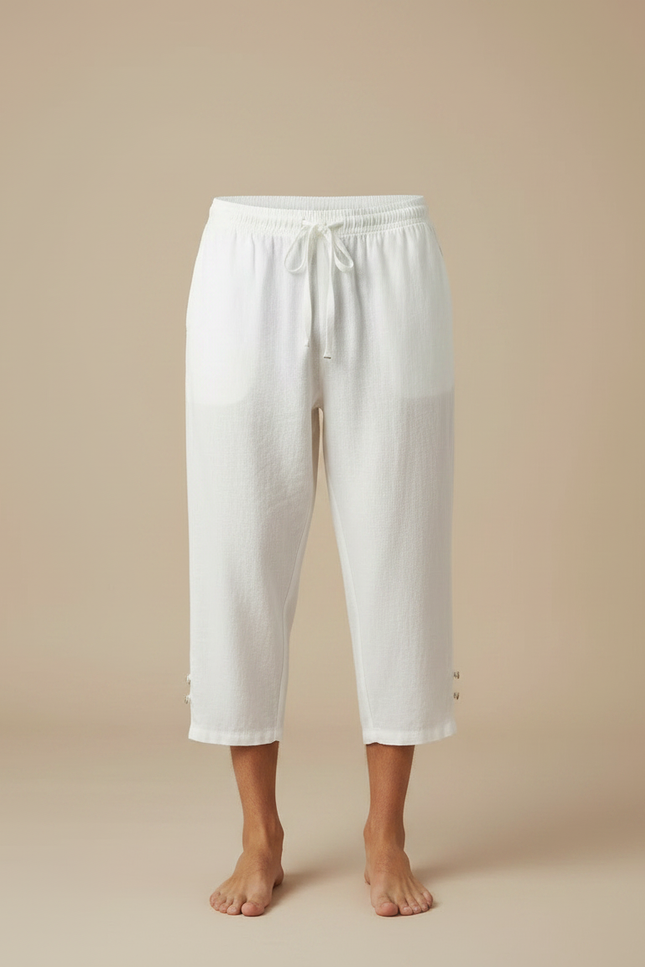 Pantalon Fluide Blanc Lin Coton Ample Décontracté Homme - vue 3