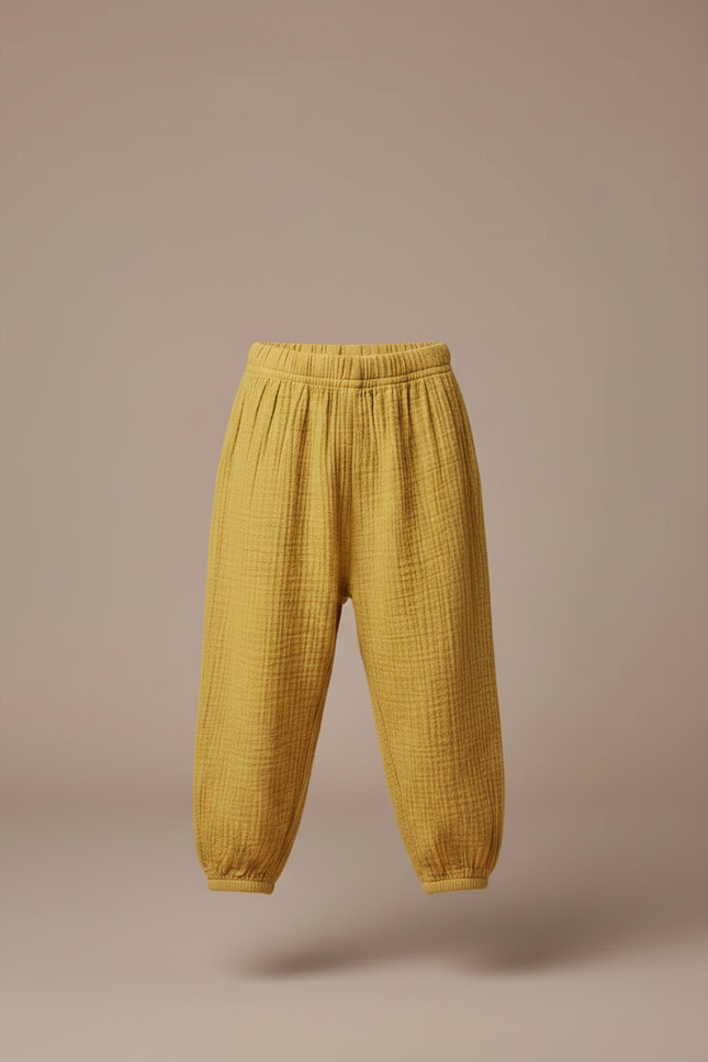 Pantalon Fluide Jaune Moutarde Gaze Ample Enfant - Coton - vue 3