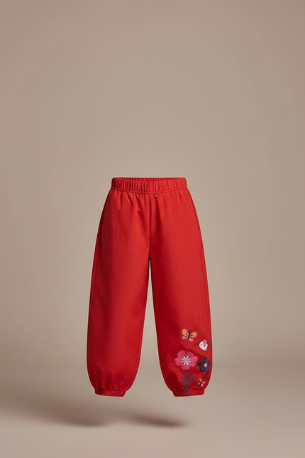 Pantalon Fluide Rouge Ample Imprimé Floral Enfant - Polyester - vue 3