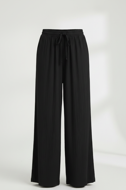 Pantalon Fluide Noir Ample Coton Texturé Décontracté - vue 3