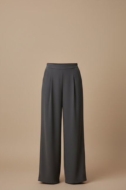 Pantalon Droit Fluide Taille Haute - Gris Viscose - vue 3