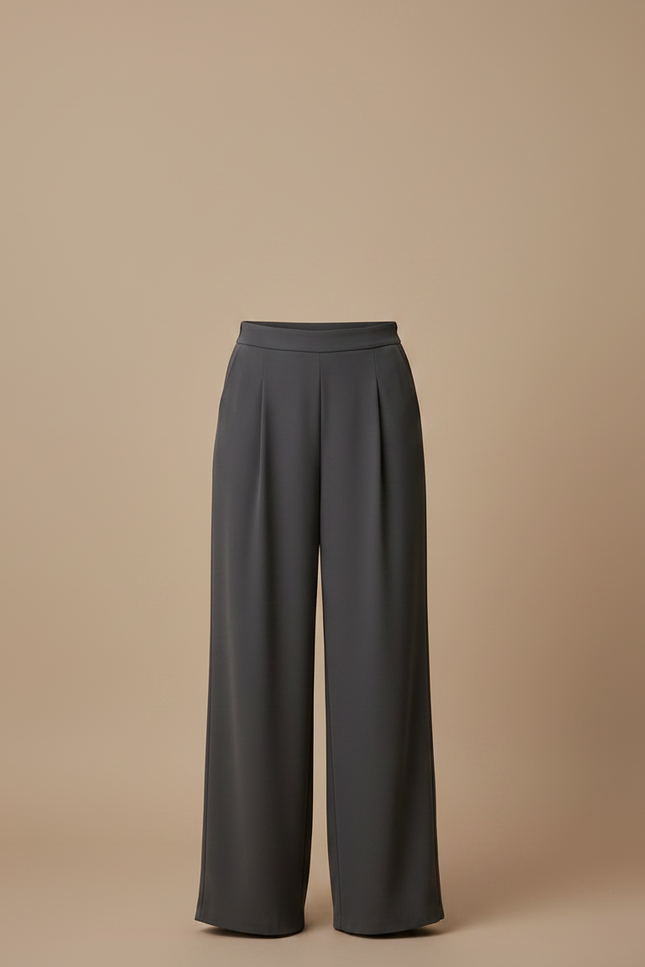 Pantalon Droit Fluide Taille Haute - Gris Viscose - vue 3