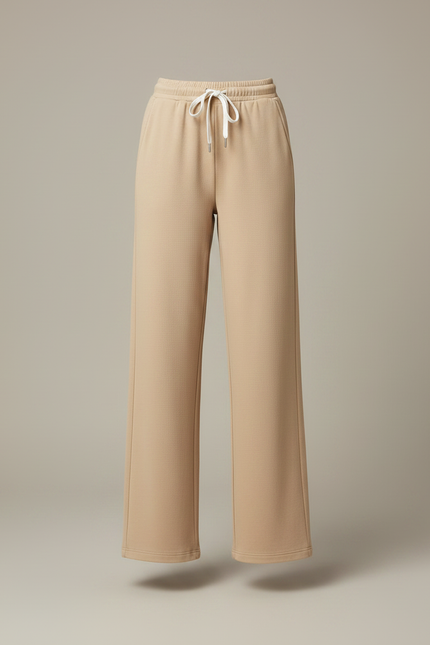 Pantalon Fluide Beige Large Confortable Cordon Femme - Molleton - vue 3