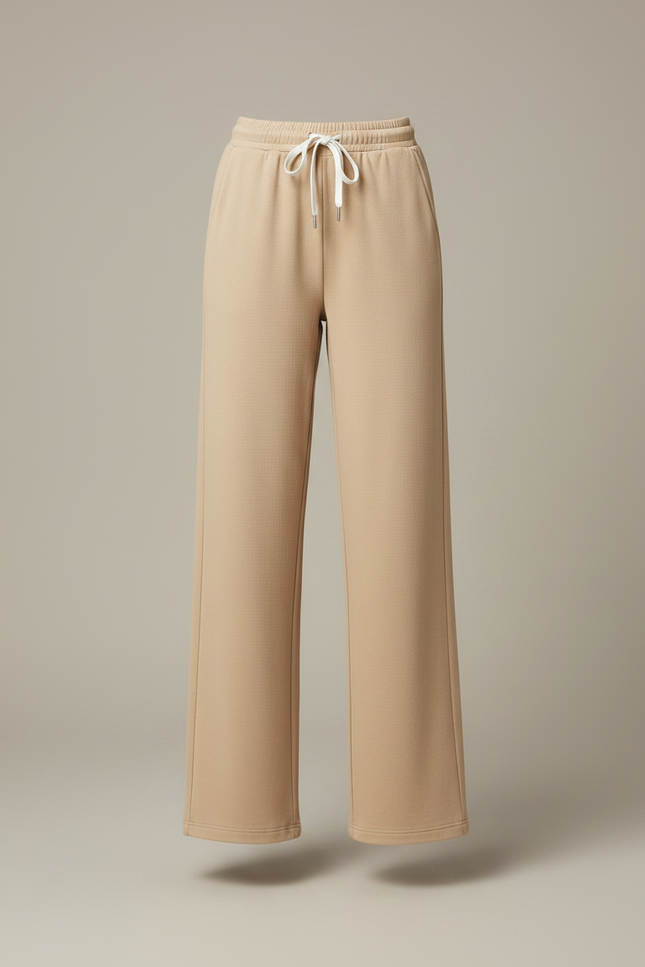 Pantalon Fluide Beige Large Confortable Cordon Femme - Molleton - vue 3