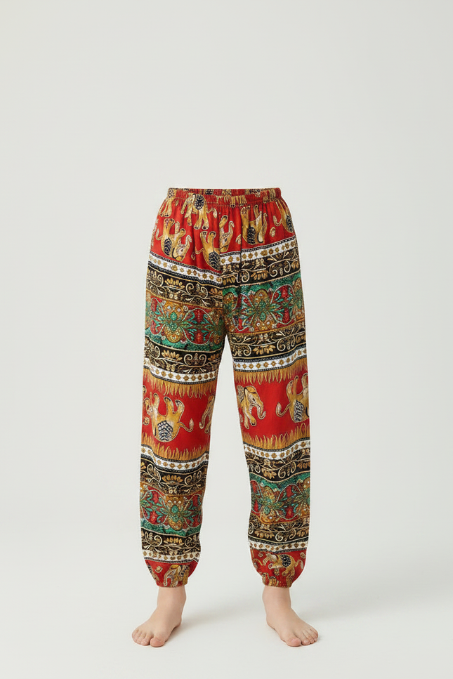 Pantalon Fluide Rouge Ample Imprimé Ethnique Garçon Confortable - Viscose - vue 3