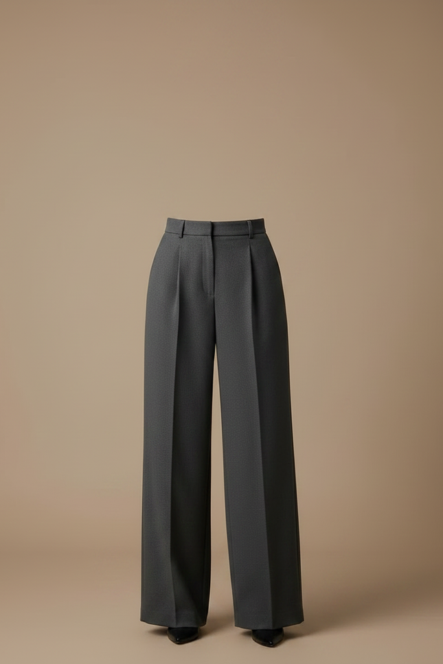 Pantalon Fluide Gris Ample Plissé Élégant Femme - Gabardine - vue 3