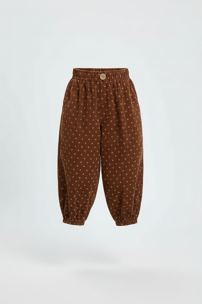 Pantalon Fluide Marron Polka Dot Côtelé Ample Enfant - Cordé - vue 3