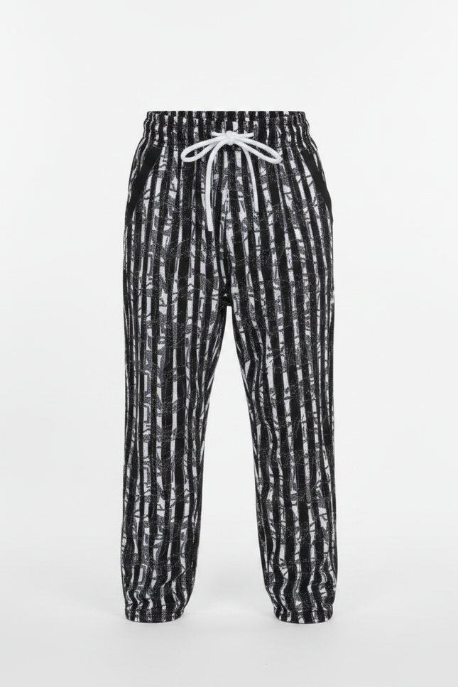 Pantalon Fluide Rayé Noir Blanc Décontracté Enfant - Imprimé Molleton - vue 3