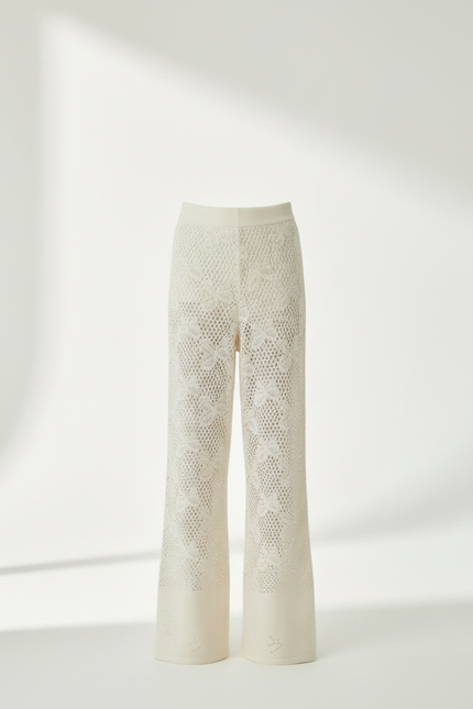 Pantalon Fluide Crochet - Blanc Maille - vue 3