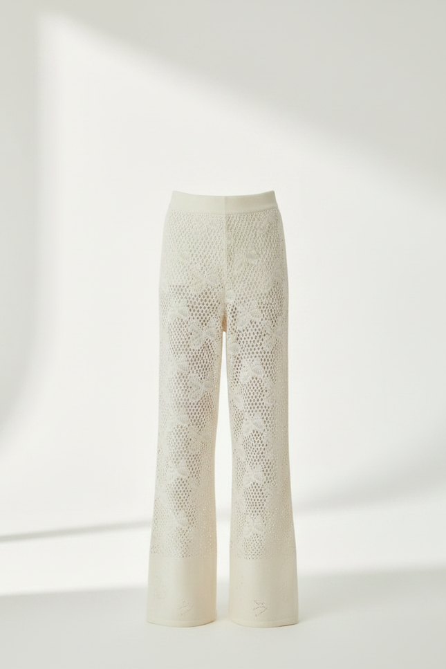Pantalon Fluide Crochet - Blanc Maille - vue 3