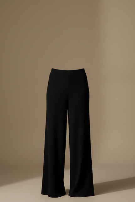 Pantalon Fluide Noir Ample Maille Côtelée Élégant - vue 3
