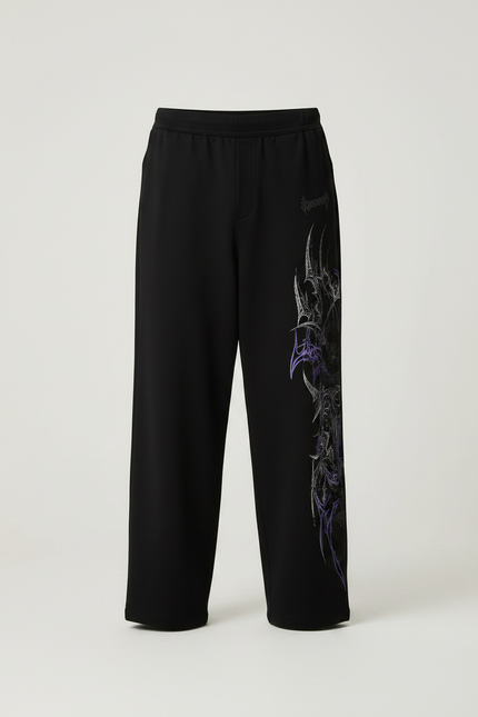 Pantalon Fluide Noir Ample Imprimé Gothique Homme - Molleton - vue 3