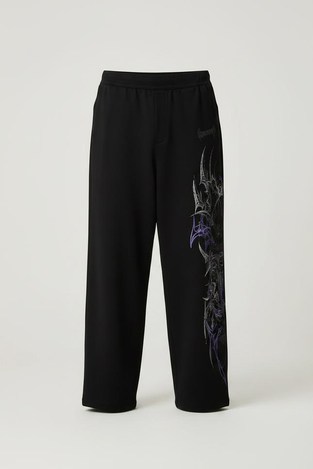 Pantalon Fluide Noir Ample Imprimé Gothique Homme - Molleton - vue 3